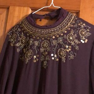 Maroon high neck with gold jewels maxi dress